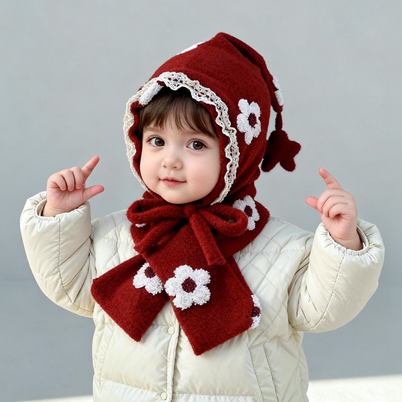 Sombreros para bebés bufandas set otoño y invierno engrosado calentamiento para niños gorras de punto gorras rojas para niñas gorras de hadas gorras protectoras de orejas image 6