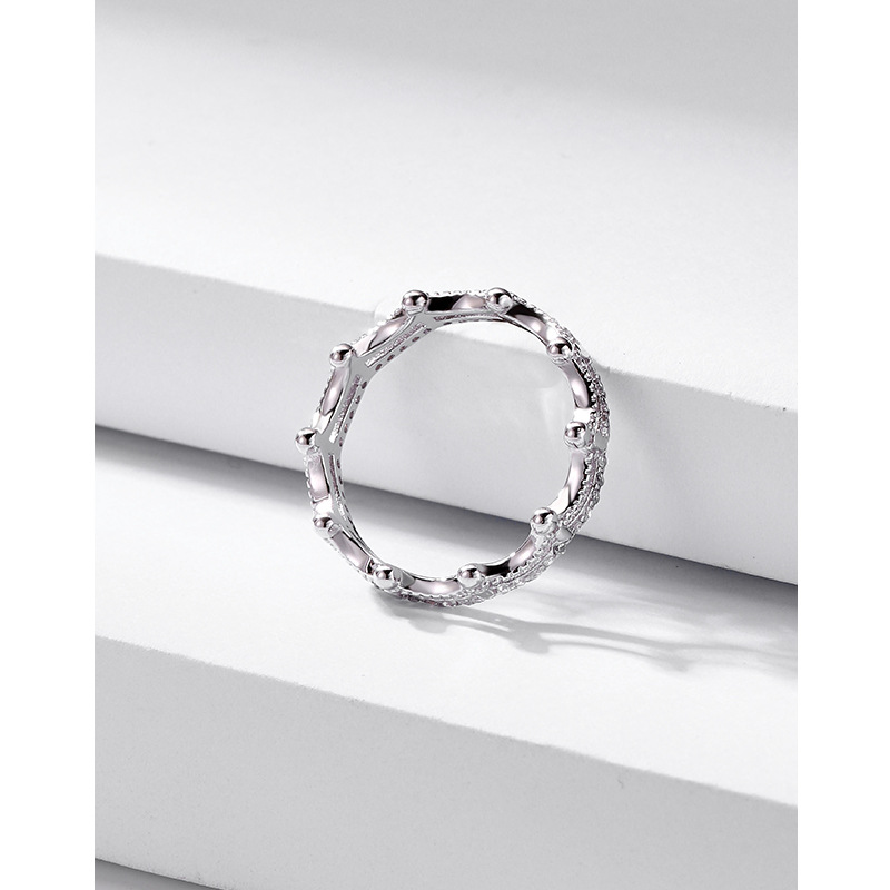 Anillo de corona de plata esterlina S925 Luz de las mujeres de lujo personalidad de la moda de alto grado anillo incrustado con diamantes Anillo de dedo índice de comercio exterior de Amazon