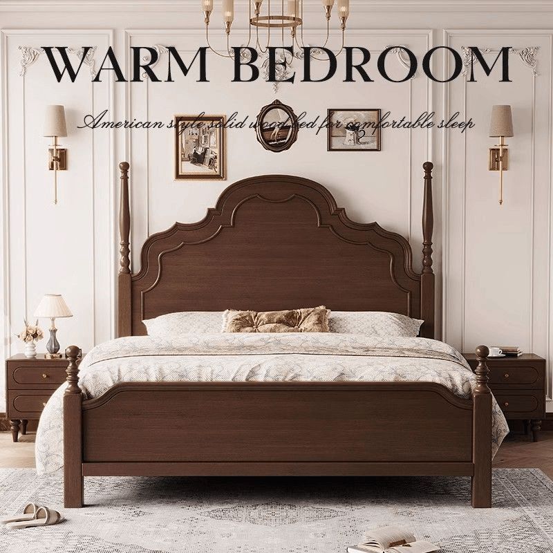 American Retro Solid Wood Bed 1.8m French Bed Master Bedroom Double Bed Anna Bed 1.5m Black Storage Wedding Bed