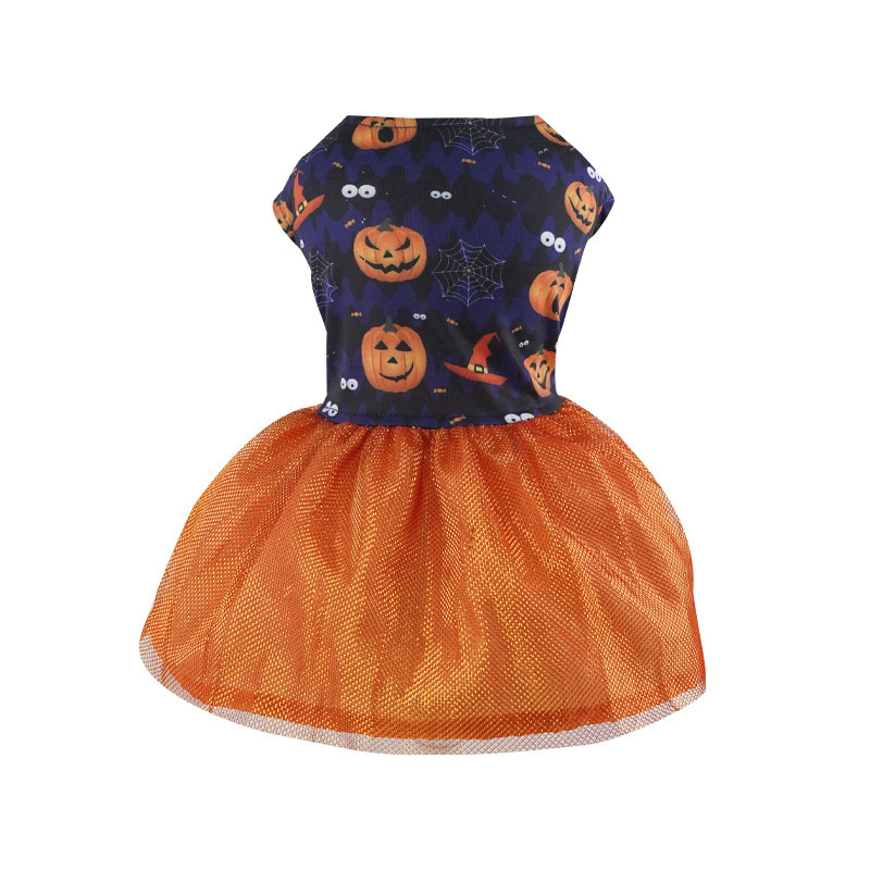 Perro falda mascota Halloween falda calabaza cráneo falda fábrica malla princesa perro pequeño peluche