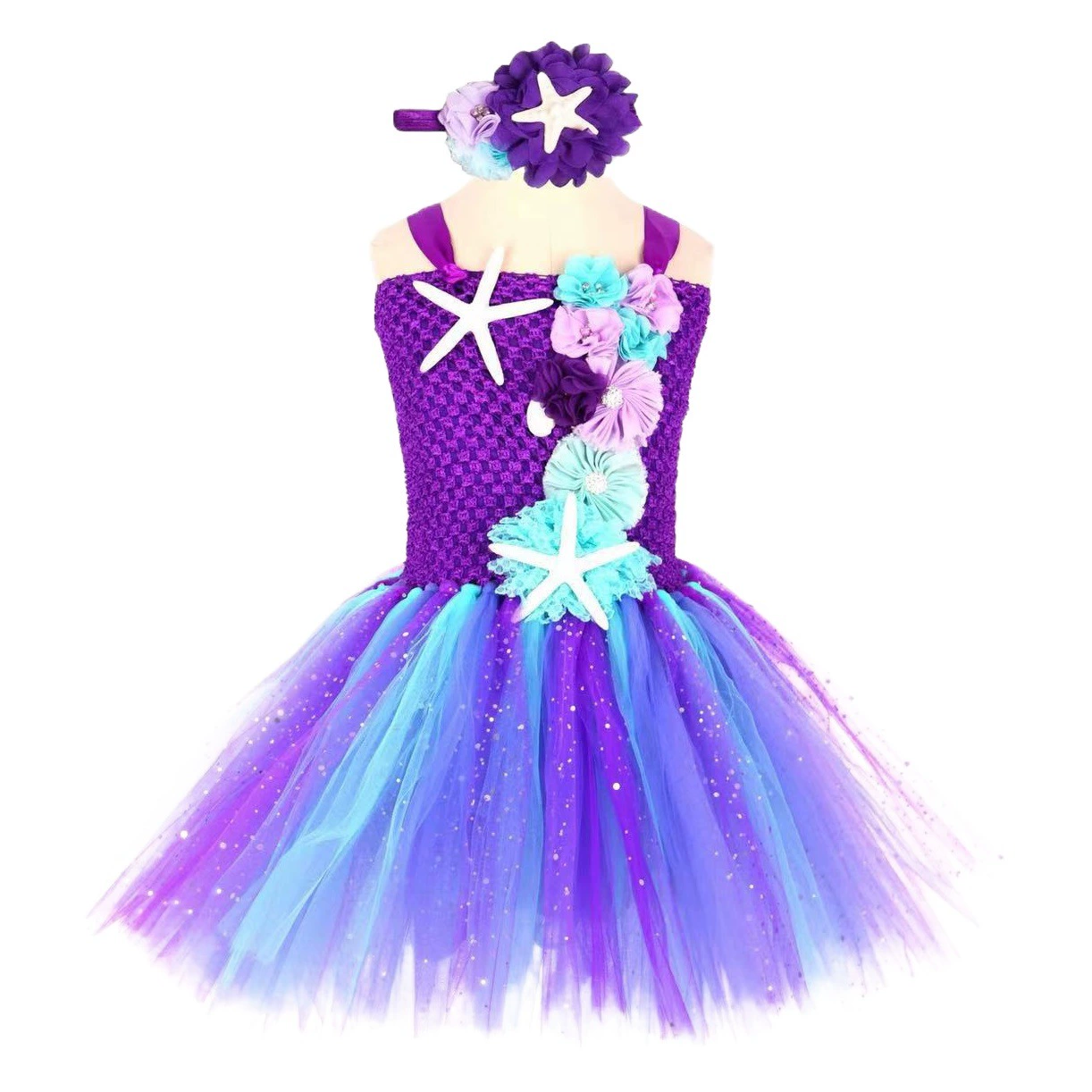 Детское платье принцессы для косплея русалки, детское праздничное платье для выступлений, Понте с изображением русалки для девочек