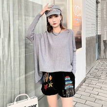 221049秋冬新款慵懒风一字领蝙蝠袖纯色百搭休闲内搭外穿针织毛衣