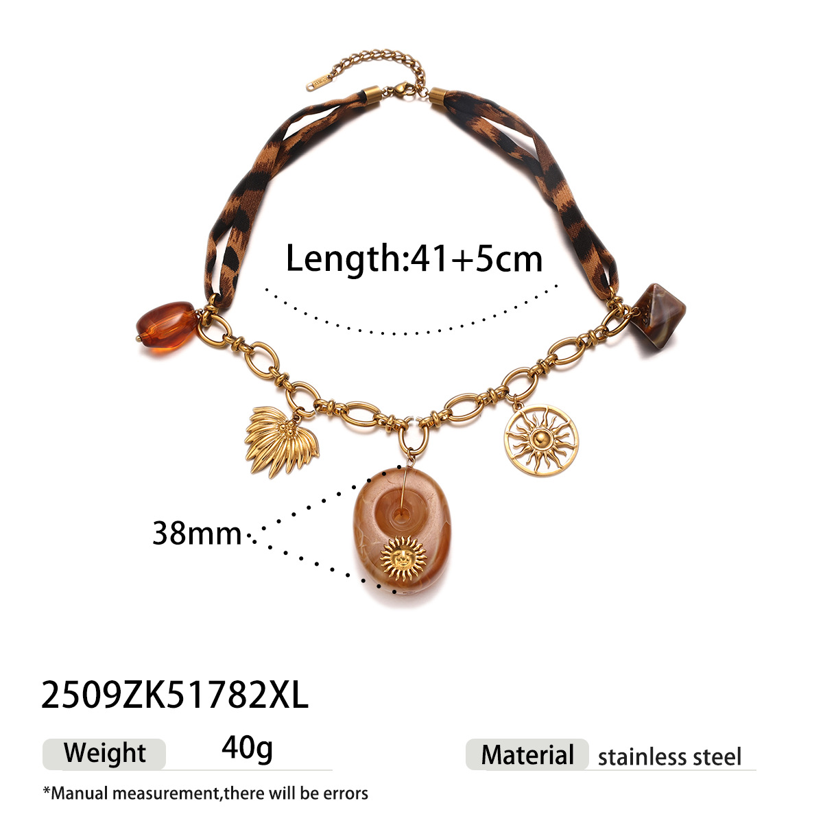 Taina Europa y América acrílico empalme collar de acero inoxidable lujo ligero y amplio estampado leopardo mujer superposición transfronteriza accesorios explosivos