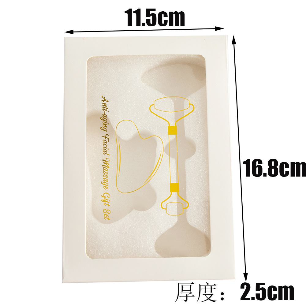 Juego de tres piezas de rodillo de jade natural y tabla de gua sha, dispositivo de belleza para masaje facial, lámina de gua sha facial, fabricante de rodillos de jade