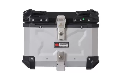 45Lsec Extreme Edition Quick Release Motorcycle Aluminum Alloy Tail Box Electric Vehicle Trunk Side Box Waterproof Storage Box (Motorcycle trunk) - sec45lclock-model-three-x-embossed-tail-boxblack-and-white