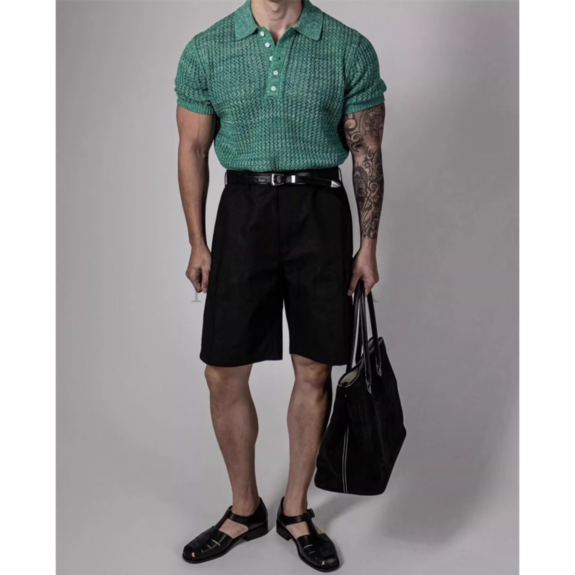 Polo camiseta de punto camiseta de manga corta camiseta de hombre solapa hueco textural viejo dinero viento hielo seda fábrica transfronteriza al por mayor