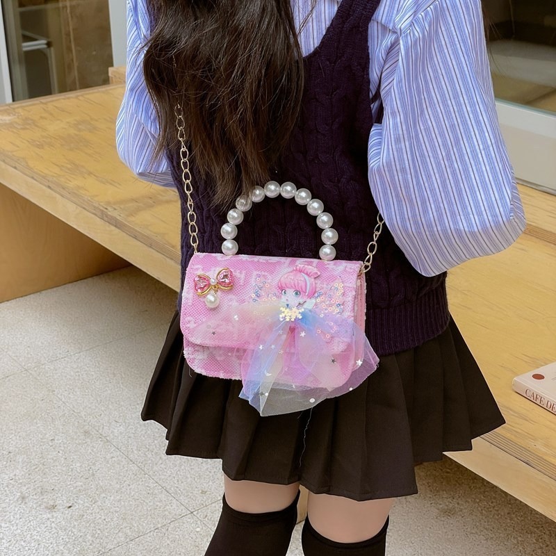 2025 nuevo bolso infantil bolso de perla princesa rosa bolso de hombro para niñas bolso de cambio