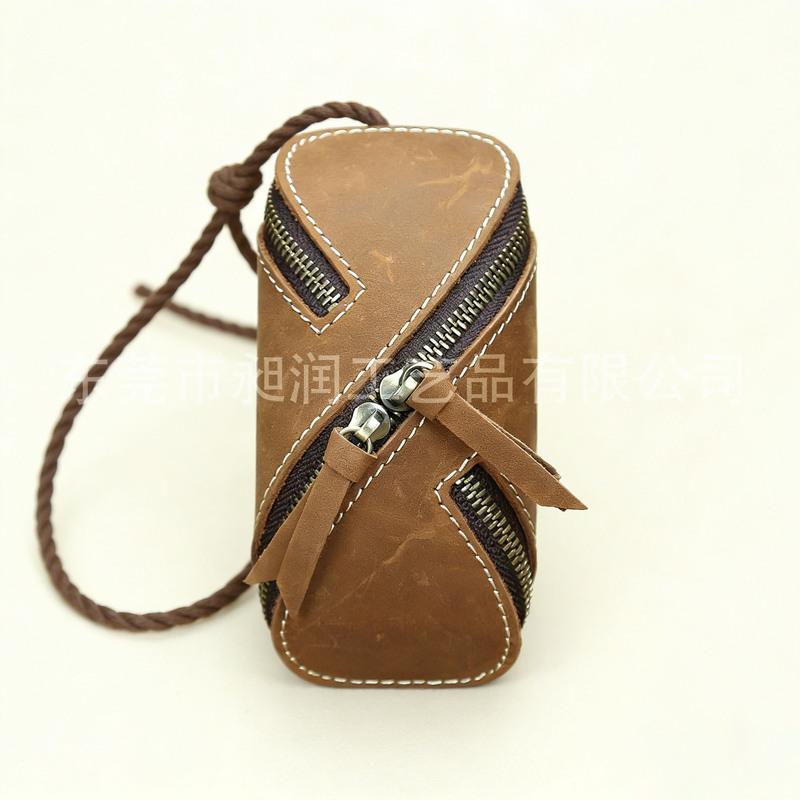 Genuine Leather Coin Purse Leather Case Acrylic Card Holder Car Key Zipper Wallet Accessory Keychain Fashion Ol Style