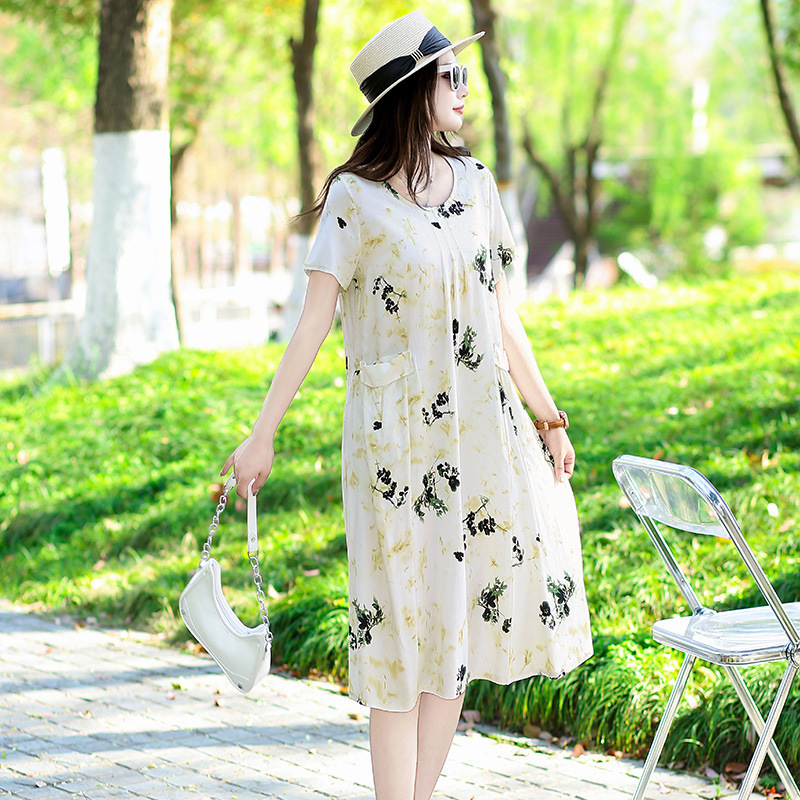 特大码中老年棉绸连衣裙女中长款加肥加大200斤胖妈妈装裙子|undefined