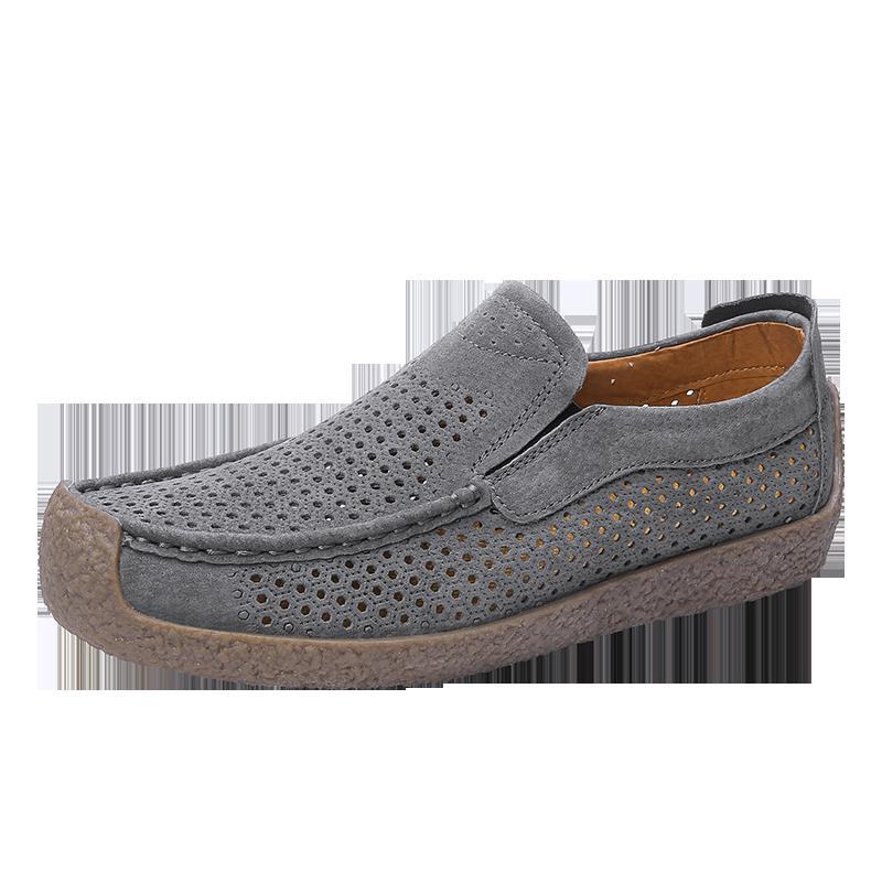 2025 nuevo verano hueco transpirable guisantes zapatos hombre perezoso esmerilado fondo suave cómodo caracol zapatos de cuero casuales zapatos de hombre