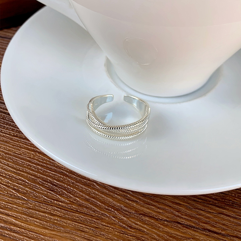 Lanzi 925 Silver Ring for Women Niche Crossing Double Layer Open Ring Little Red Book Viral White Silver Jewelry Wholesale
