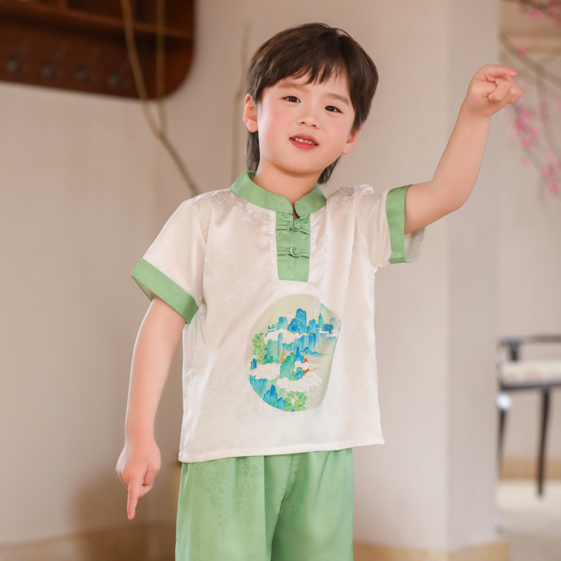 男童汉服儿童中式唐装中国风童装古装汉服演出服男宝复古短袖套装