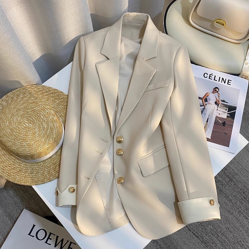 Spring and Autumn New Design Cream-Colored Blazer for Women, Korean Style Versatile and Stylish Casual Small Suit