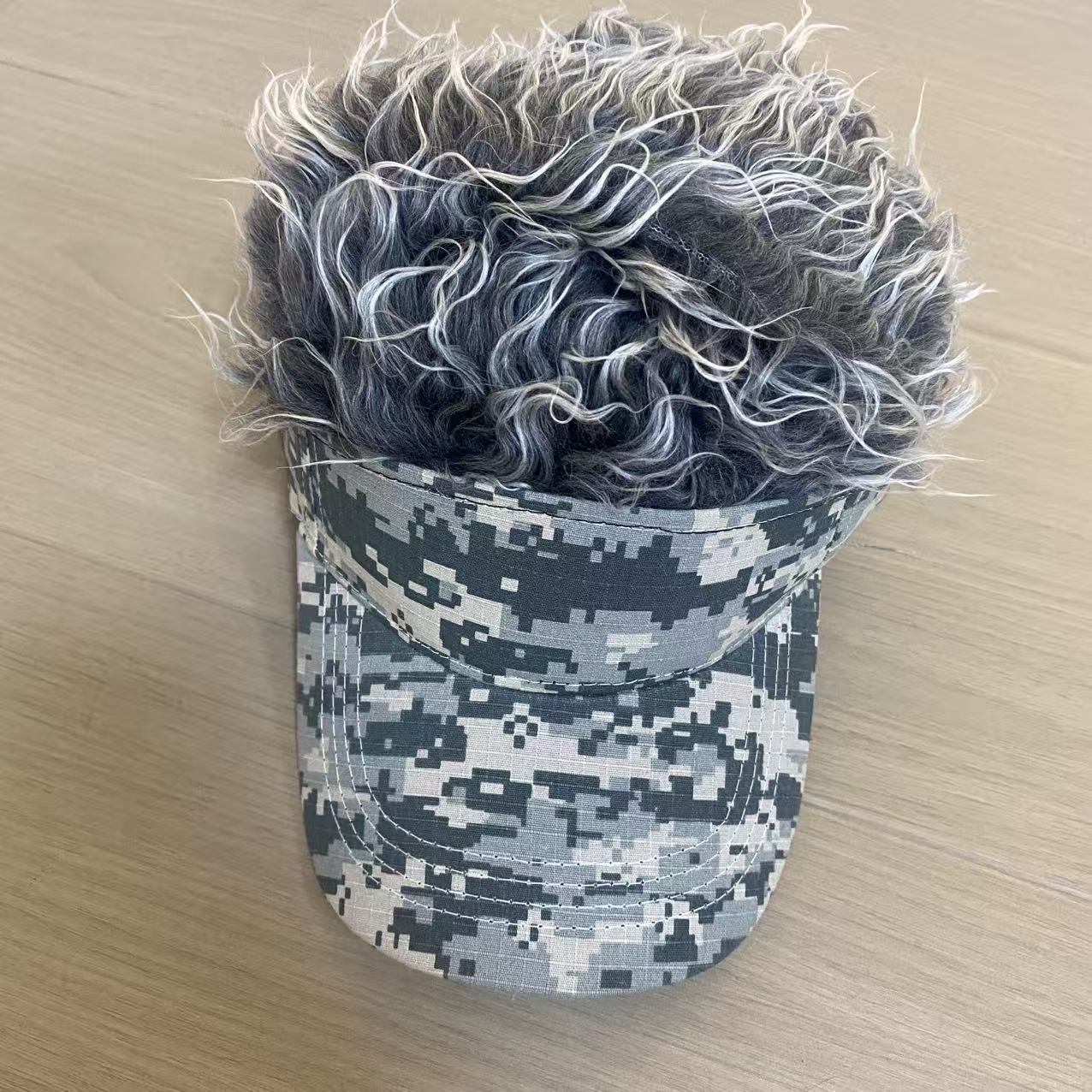 Hip-hop Baseball Cap With Synthetic Wig, Digital Camouflage Pattern_voghion.com