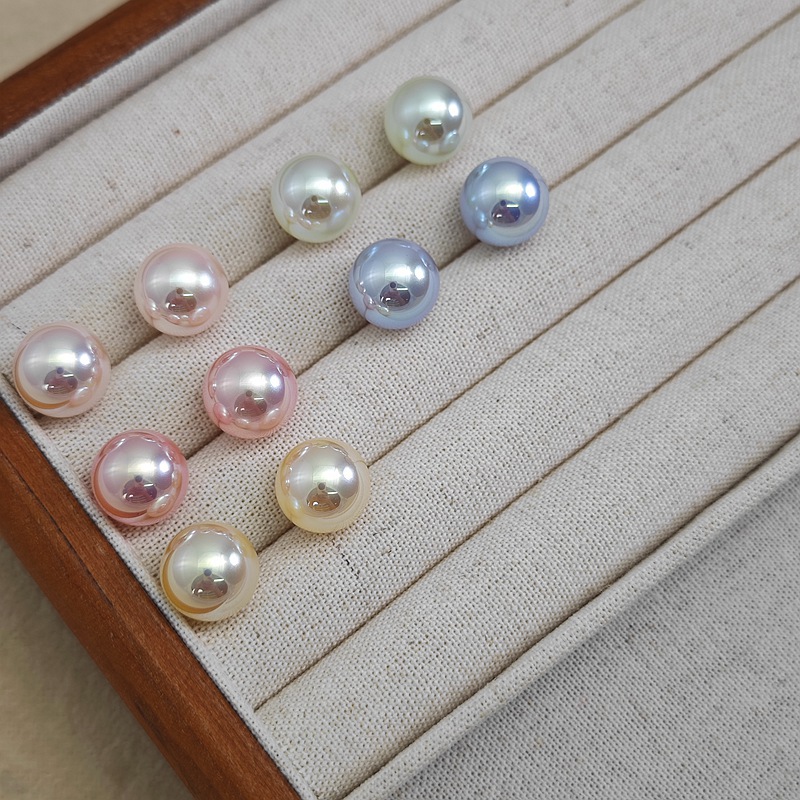 夏日薄荷马卡龙玻璃马贝半孔圆珠珍珠散珠DIY耳环吊坠饰品配件