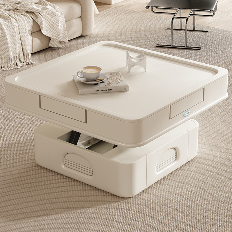 Máquina de mesa de mahjong de estilo crema, mesa de centro de elevación multifuncional automática, mesa de comedor, sala de estar de doble uso, apartamento pequeño para el hogar