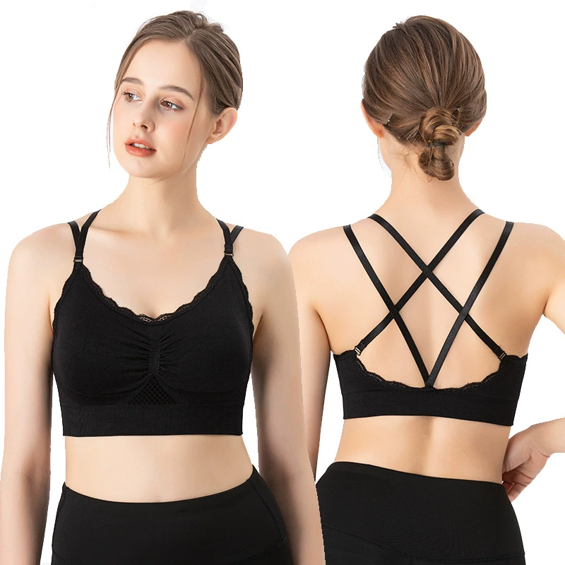 Спортивный бюстгальтер lace, топ-бюстье, дышащий быстросохнущий беспроводной бюстгальтер, лямки, одежда для йоги, нижнее белье, красивая спинка, двойные лямки