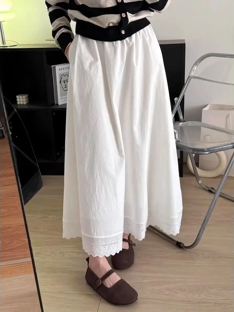 Korean-Style Lace-Trimmed White Mini Skirt for Women 2025 New Petite Floral Puff Umbrella Long Skirt