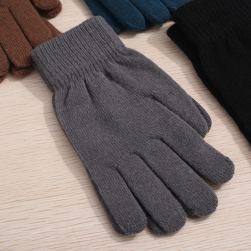 Gentle and Comfortable Warm Hand Lock Warm and Dense Velvet Gloves Bike Riding Warm Solid Color Minimalist Knitted Acrylic Gloves