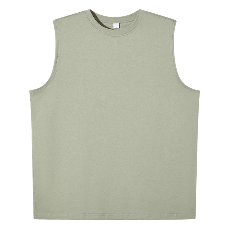 32s hilo doble 245g algodón marca de moda chaleco suelto color sólido casual sin mangas camiseta nacional moda logotipo impreso bordado