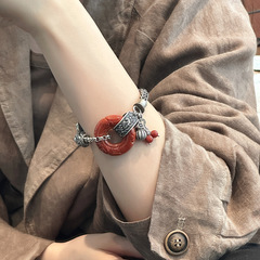 S925銀紅翡翠模様環紅瑪瑙玉瓢箪蝶々ブレスレット新中国式デザイン感小衆レトロ