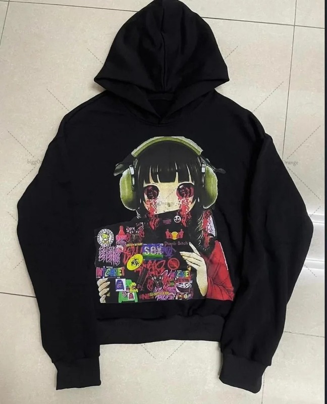 2025 新ヨーロッパとアメリカ Y2K 原宿ストリートダークレトロ冬アニメーションプリントパターンフード付きスウェットシャツ|undefined