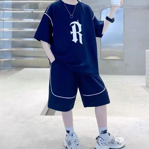 Boys summer suit  new style medium and large children's street sports Internet celebrity short-sleeved summer style children's handsome summer trend