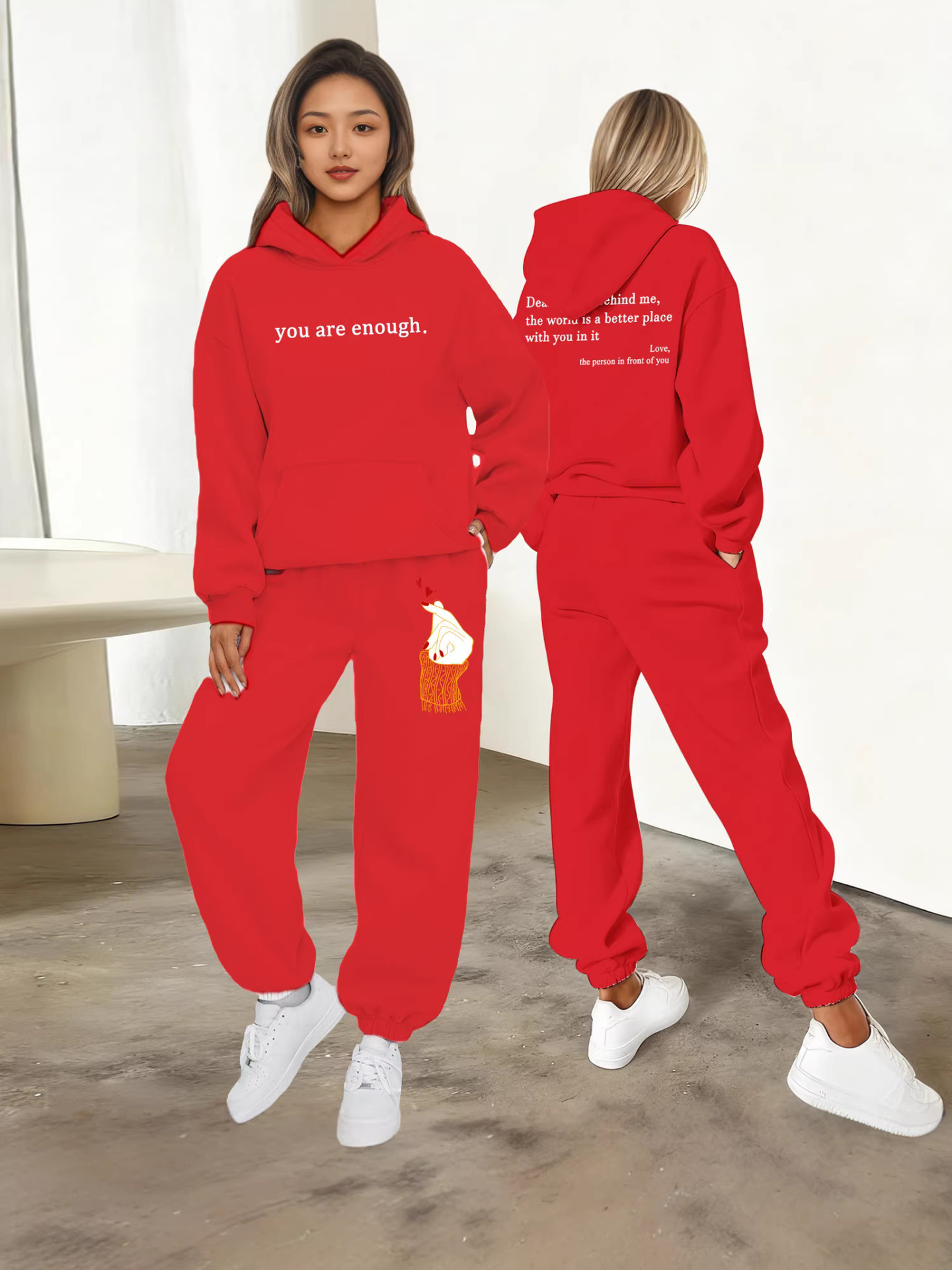 European And American Style Sporty Casual Hooded Sweatshirt Set for Women Long Sleeved Quarter Length Fashion New 2026_ecoleips.com