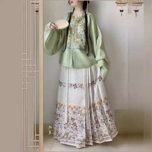 Luozhu Clothing [Bai Ze] Ming Dynasty Han Dynasty Women's Jacquard Square Neck Replenishment Short Coat Pipa Sleeve Horse Face Skirt Autumn and Winter