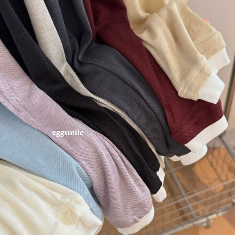 New Egg Tencel Wool Faux Two-Piece Long-Sleeve Base Shirt Round Neck T-Shirt Slim Fit Color-Blocking Top for Women
