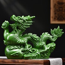 木质青龙摆件绿色实木神龙工艺礼品家用纯木头雕刻十二生肖龙客厅