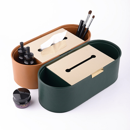 Light luxury leather tissue box remote control makeup brush miscellaneous storage desktop tissue box high-end art ornaments
