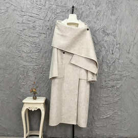 气质高级感女双面羊毛羊绒大衣双面色西装领带披肩外套25秋款现货