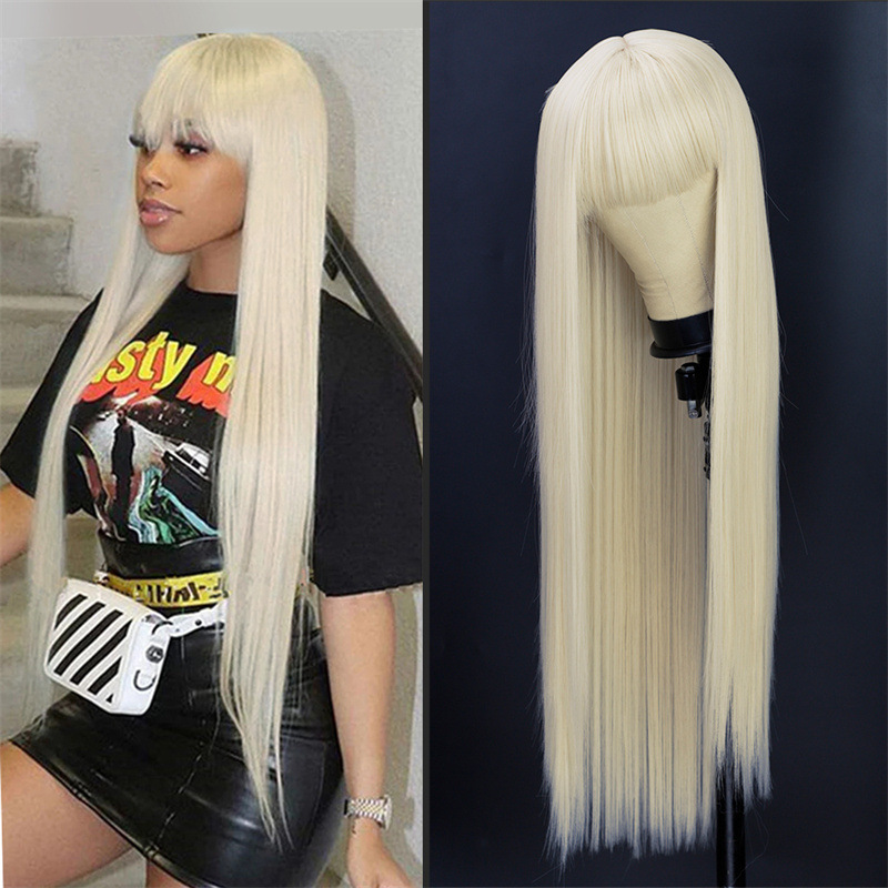 Women's Fashion Cosplay High-temperature Fiber Qi Bangs Long Straight Hair Wigs display picture 4