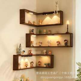 现货墙上拐角置物架壁挂式手办多层展示架家用实木墙面转角置物架
