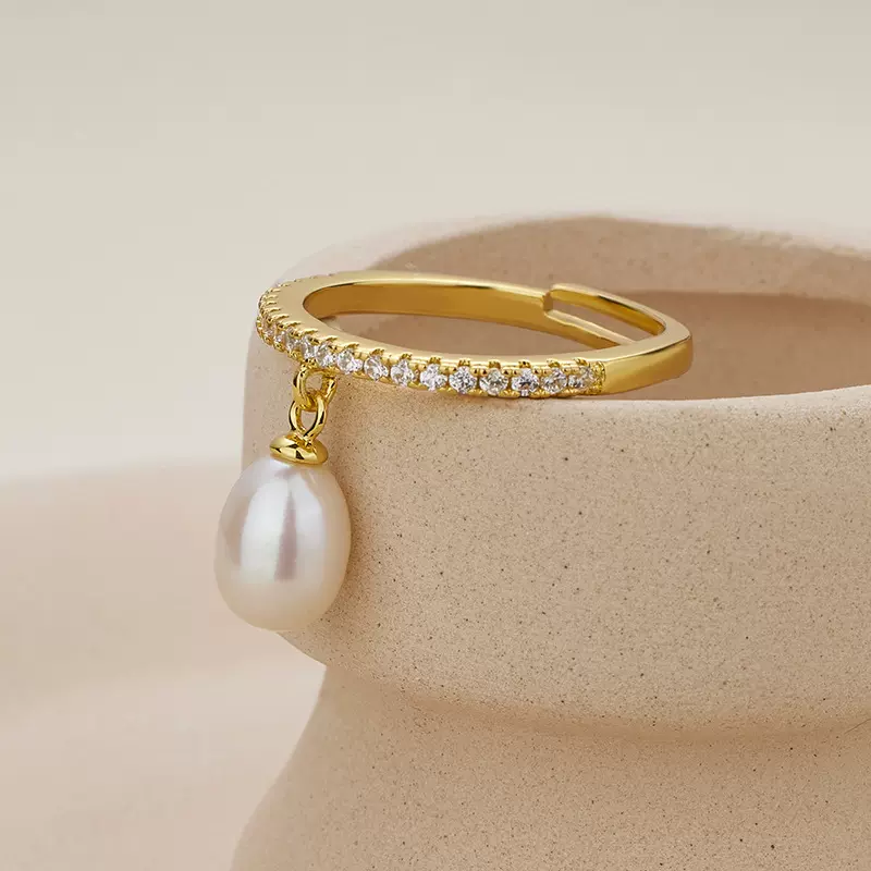 2022年新款女式韩国风轻奢简约自然淡水米珠戒指手饰空托成品批发