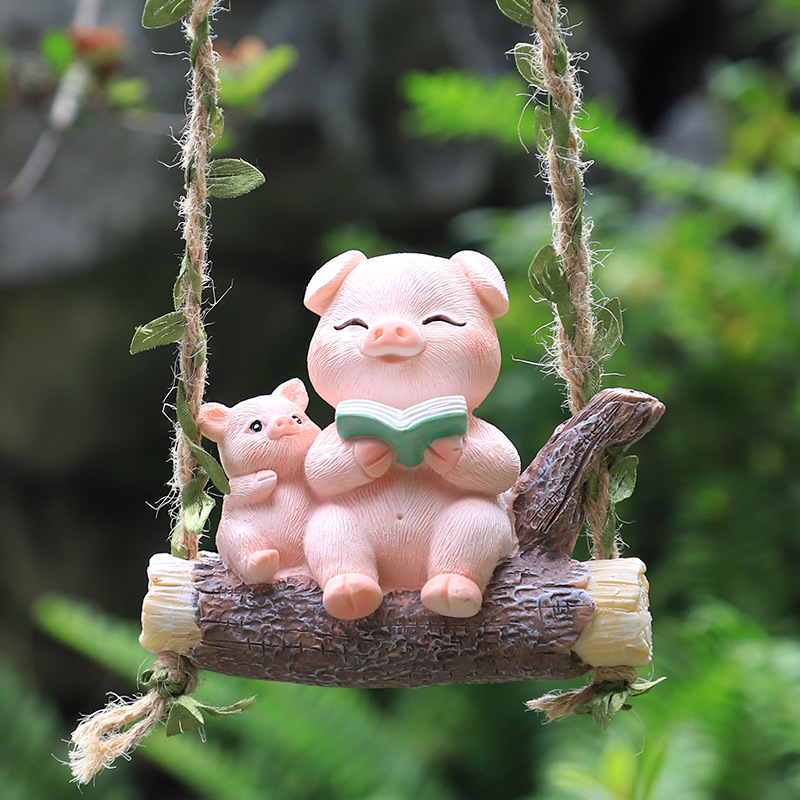 Animales de dibujos animados creativos padres-hijos jardinería colgante jardín paisaje jardín cálido adornos de familia colgante de resina