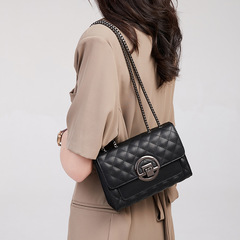 頭層牛皮2023新款潮春夏感菱格鏈條小方包斜跨單肩小香風女包