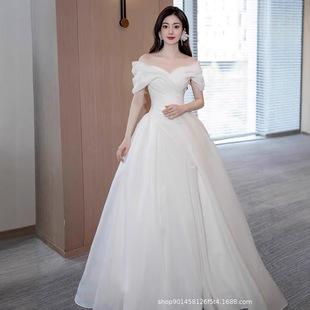 One-shoulder Light Wedding Dress Bride 2024 New French Style Satin Main Yarn High-grade Texture Simple Out-door Yarn for Small Men