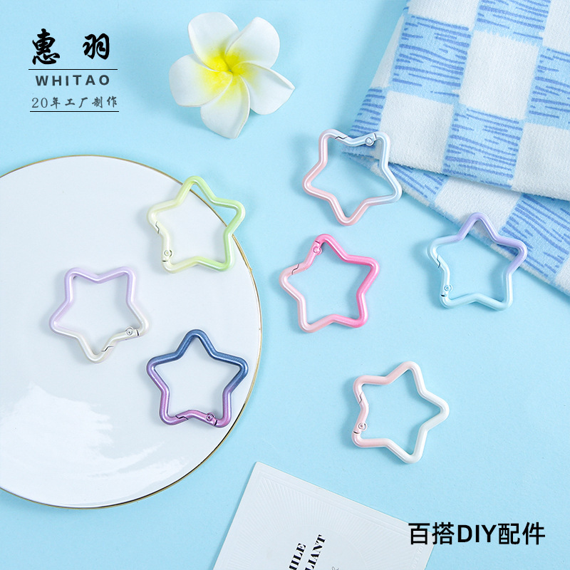 Gradient Five-Pointed Star Spring Buckle Keychain DIY Accessories Handmade Material Bag Hanging Doll Cosmetics Pendant Wholesale Gradient Five-Pointed Star Spring Buckle Keychain DIY Accessories Handmade Material Bag Hanging Doll Cosmetics Pendant Wholesale