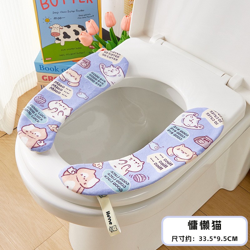 Alfombrilla de inodoro de otoño e invierno, engrosamiento para el hogar, nueva funda de inodoro, cojín de inodoro de dibujos animados con cremallera universal de cuatro estaciones