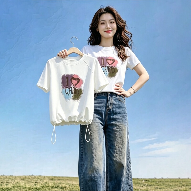 Fashion Ai Cotton Round Neck Short-Sleeve T-Shirt for Women 2026 New Summer Plus Size Trendy Casual Top Fashion Ai Cotton Round Neck Short-Sleeve T-Shirt for Women 2026 New Summer Plus Size Trendy Casual Top
