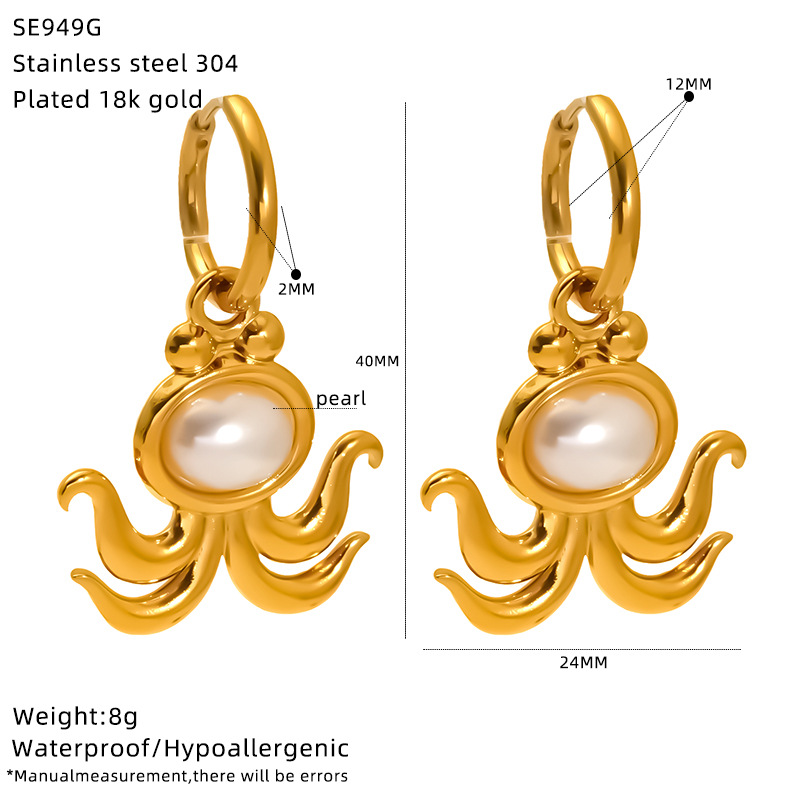 Charm Sleeper Hoop Earrings Classification 1 Pair Beach Modern Style Octopus 304 Stainless Steel 18K Gold Plated Drop Earrings