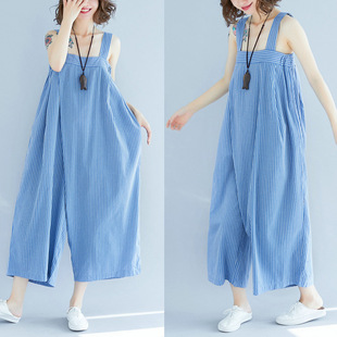 Real Shot of 2025 New Summer Style Large Size Loose Fat mm Casual Wide Leg Jumpsuit Tube Top Suspender Straps Cotton and Linen Pants