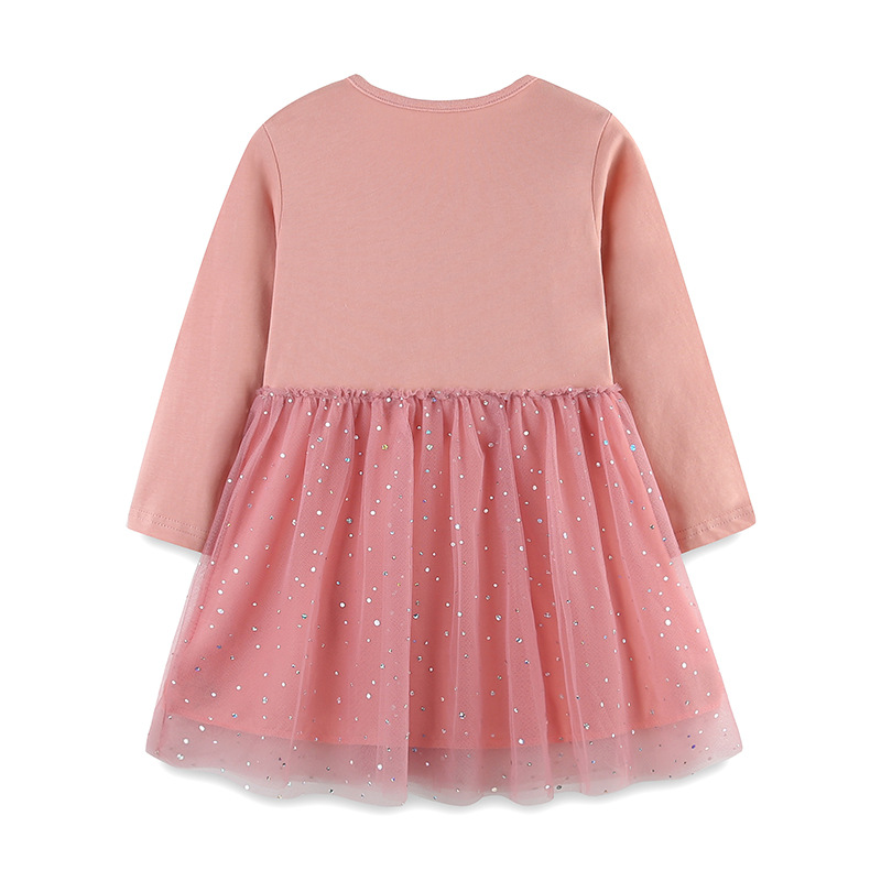 Otoño nuevo vestido de niñas malla encaje princesa vestido de niños bordado impresión de dibujo de muestra procesamiento etiqueta personalizada