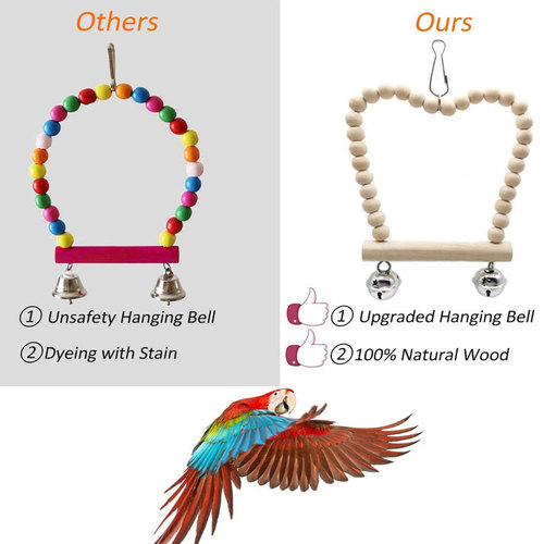 Parrot Toy Set with Perch Swing Bird Toys 8-Piece Natural Wood Color Bird Accessories for Biting Birds