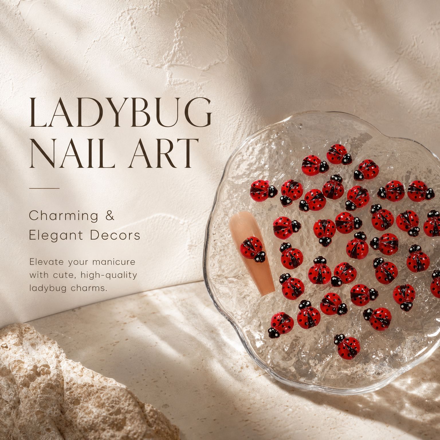 Cross-Border 50-Piece Mini Beetle Nail Art Decorations, Realistic 6-Star Ladybug Insect 3D Resin Nail Decorations