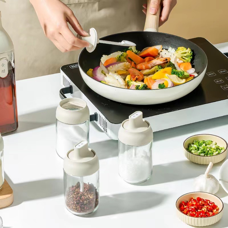 タグ付き防湿カバースプーン一体型調味料ボトルキッチン密封ガラス調味料瓶MSG塩ボトル調味料ボトル在庫あり|undefined