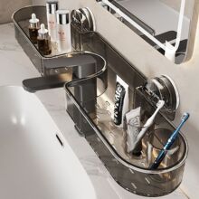吸盘洗漱台置物架卫生间厕所洗澡间镜前水龙头浴室免打孔壁挂通用
