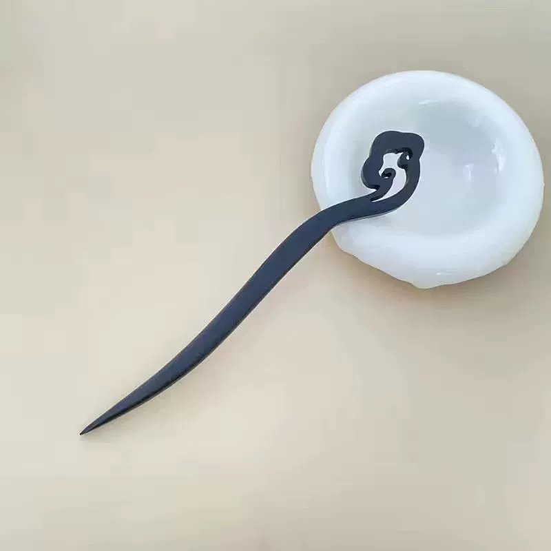 Chinese-style Hairpin, Ebony Sandalwood, 20 cm, Modern Elegant Floral Design